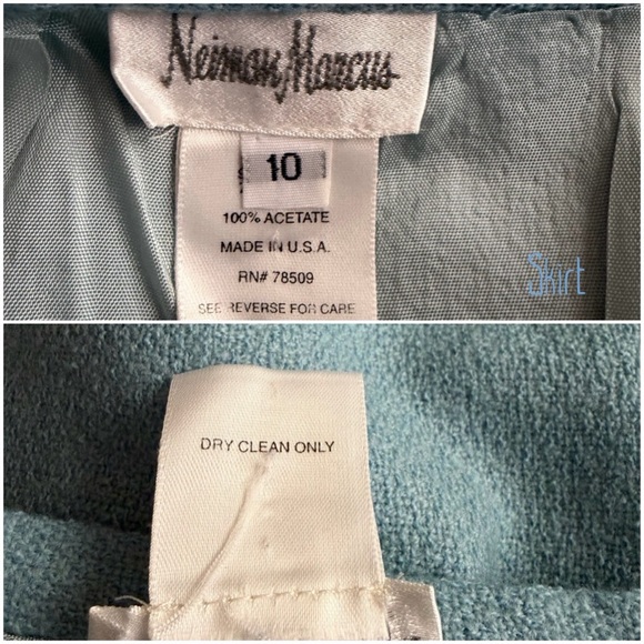 Neiman Marcus Wool Blend Light Blue Tweed Skirt Suit Luxury Blazer 8 Skirt 10 - Picture 11 of 16
